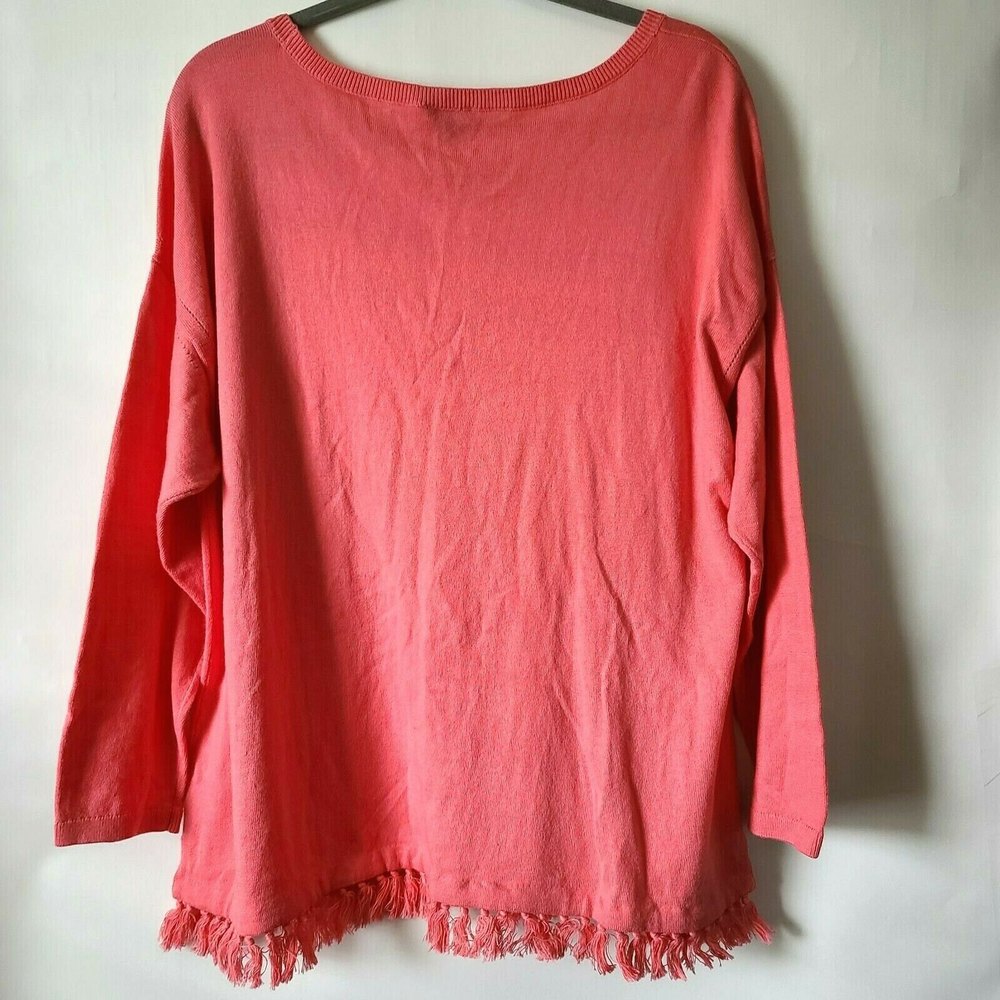 Talbots Long Sleeve Scoop Neck Sweater Top Size 2XP Pink Fringe Hem Slit NWT - Picture 2 of 7